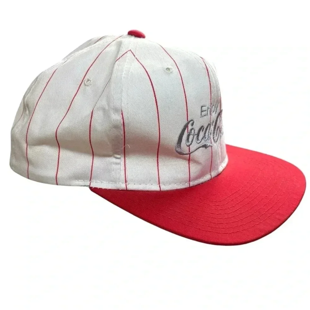 Rare HTF Vintage Coca-Cola Pinstripe SnapBack Hat w/ Silver Script